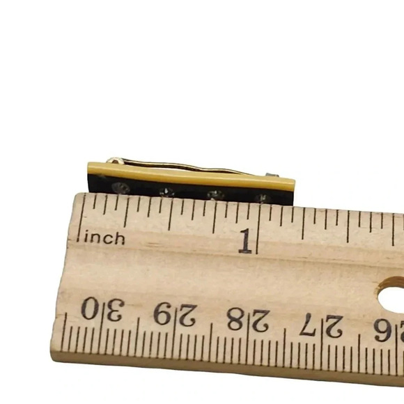 Clear Rhinestones Black Enamel Bar Brooch Pin Antique C Clasp - Picture 4 of 4